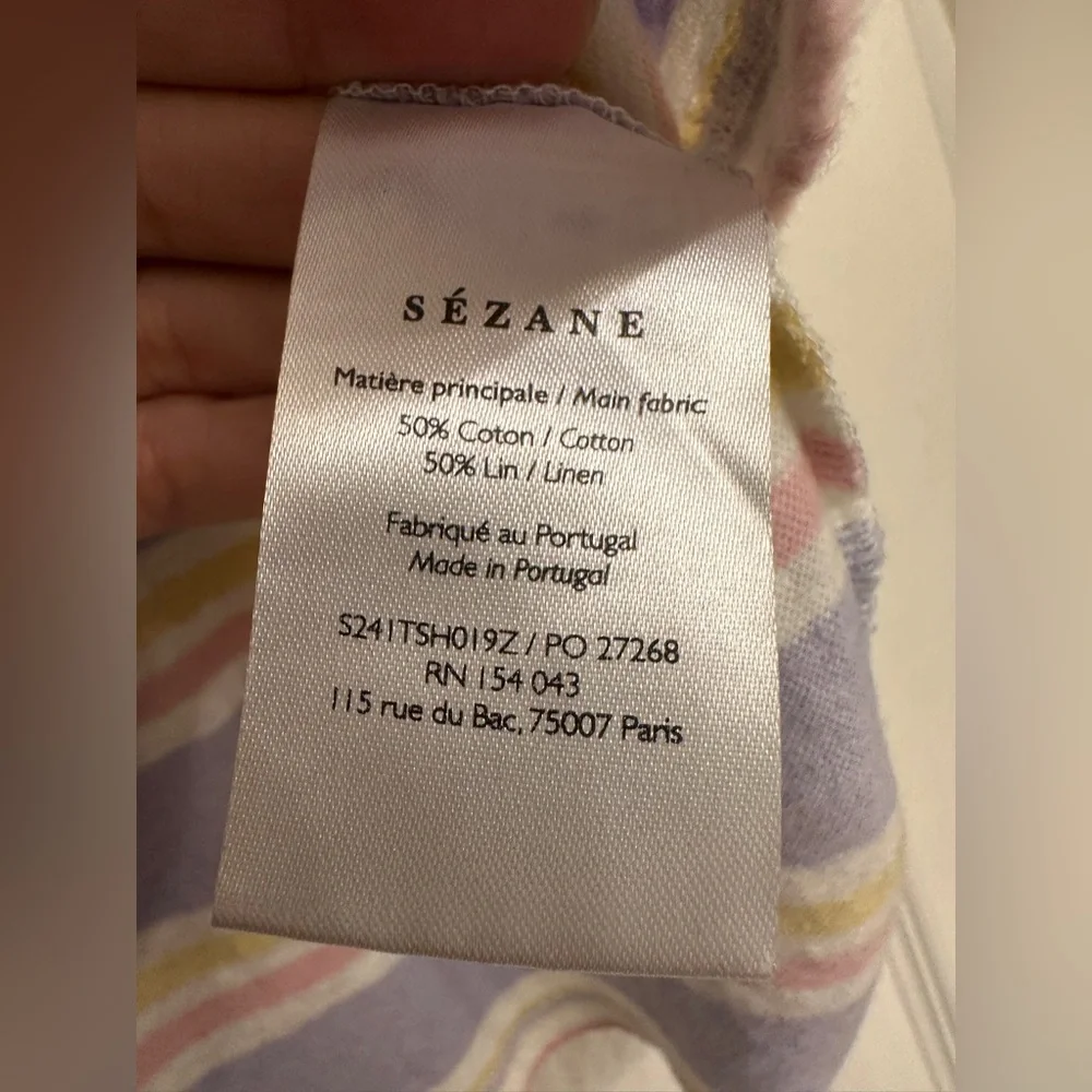 Sezane Constance Striped Tee in Lavender, Pink, Yellow - Small - Picture 5 of 6